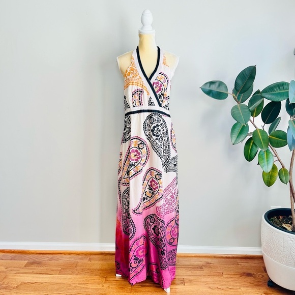 Style & Co. Dresses & Skirts - Style & Co Floral Paisley Wrap Halter Dip Dyed Maxi Dress